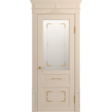 Межкомнатная дверь массив бука Viporte Бергамо Арт ваниль патина золото остеклённая