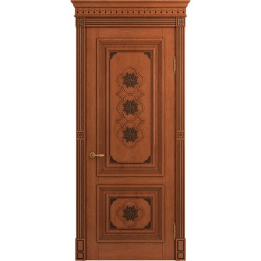 Межкомнатная дверь массив дуба Viporte Монако табачный глянец патина чёрная глухая