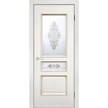 Межкомнатная дверь шпон Альба ясень белый остеклённая