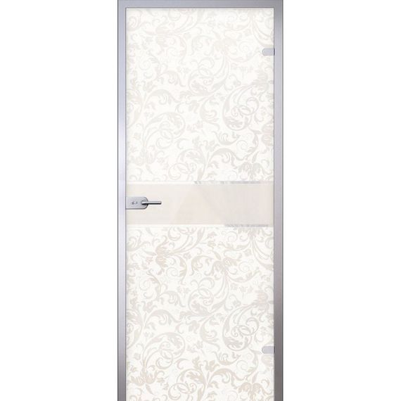 фотография стеклянной двери флори белое сатинато с алюминиевой коробкой типа Z