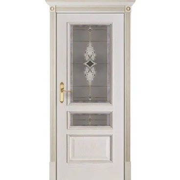 Межкомнатная дверь шпон Вена белая патина стекло витраж Вена