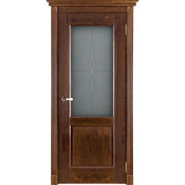 Межкомнатная дверь массив дуба ОКА Селена античный орех остекленная