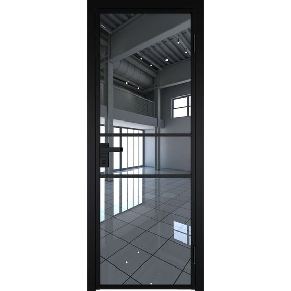 Межкомнатная алюминиевая дверь 2AG чёрная матовая RAL 9005 остеклённая