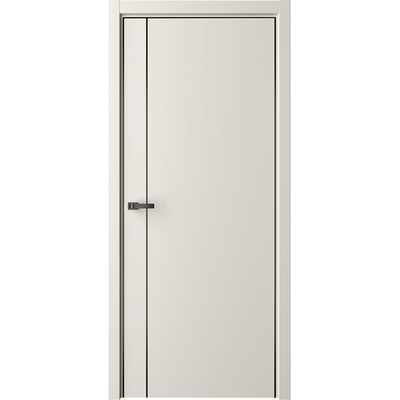 Межкомнатная дверь эмаль Лайн 4 латте глухая чёрная алюминиевая кромка