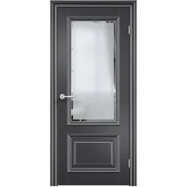 Межкомнатная дверь эмаль Дверцов Больцано 2 RAL 9004 патина серебро остеклённая