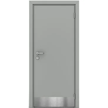 Влагостойкая дверь серая глухая с отбойной пластиной