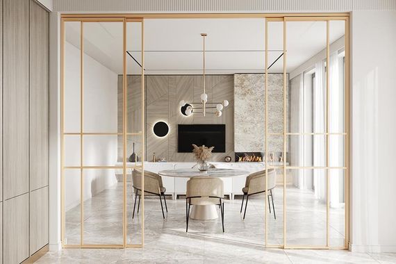 Алюминиевая стеклянная перегородка Классическая 3AG золото