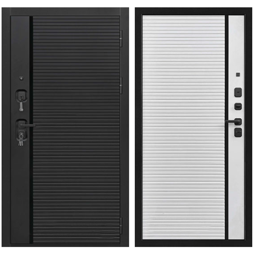 Фото входной стальной двери Regidoors Президент Стайл ПВХ чёрная мягкая шагрень панель ПВХ белая мягкая шагрень