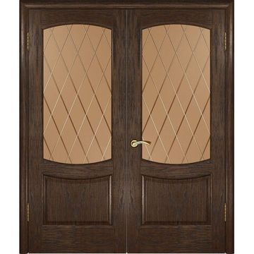 Межкомнатная дверь шпон Luxor Лаура 2 дуб морёный распашная двустворчатая со стеклом