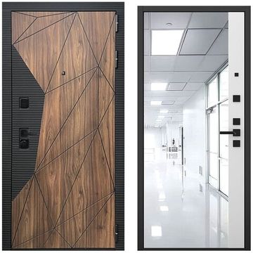 Входная дверь Континент американский орех чёрный кварц панель зеркало 3D