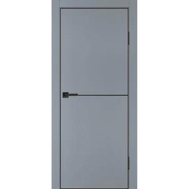 Межкомнатная серая дверь ПЭТ P-19 кромка ABS черная молдинг