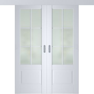 Раздвижная двустворчатая дверь Кобальт 21 аляска остеклённая