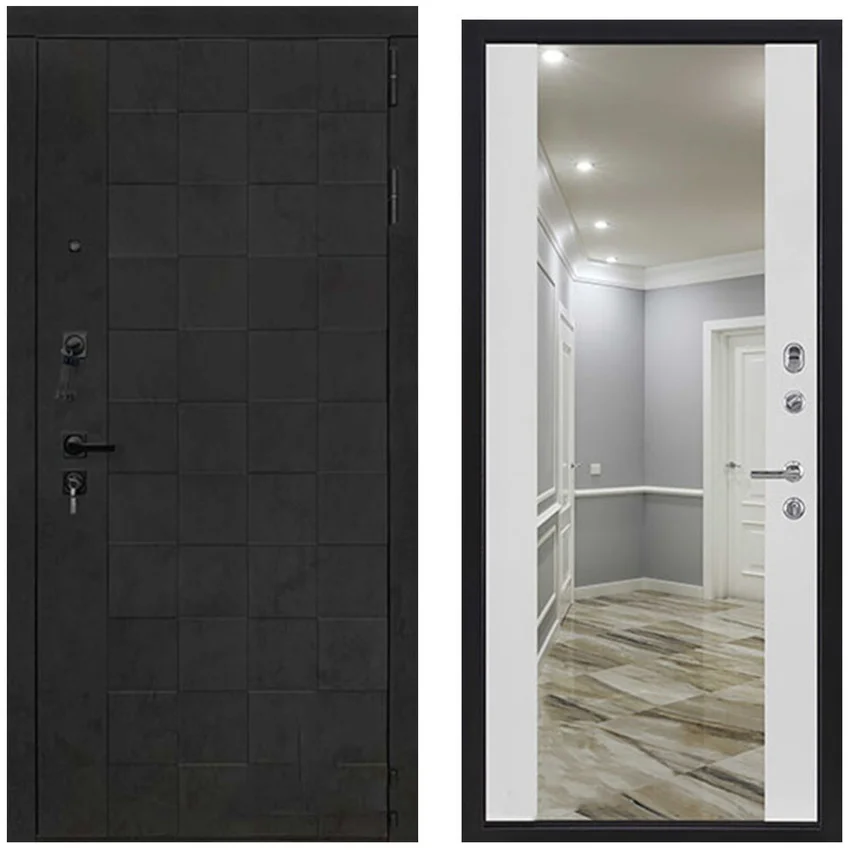 Входная дверь Quadro ПВХ бетон графит панель зеркало INFINITY