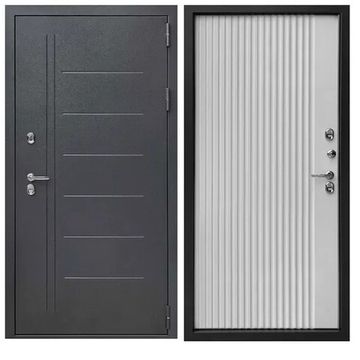 Входная уличная дверь Страж T-1 Термо букле графит ПВХ белоснежная мягкая шагрень