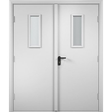 Дверь противопожарная деревянная двупольная ПВХ EI60 белая со стеклом