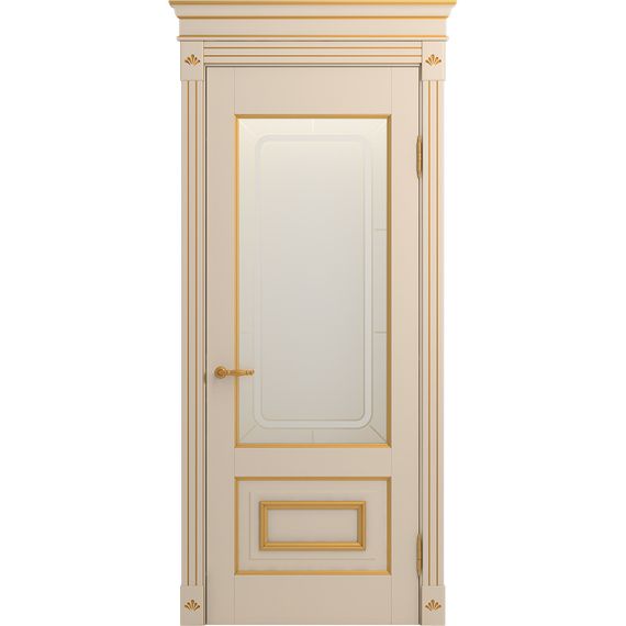 Межкомнатная дверь массив бука Viporte Неаполь ваниль патина золото остеклённая