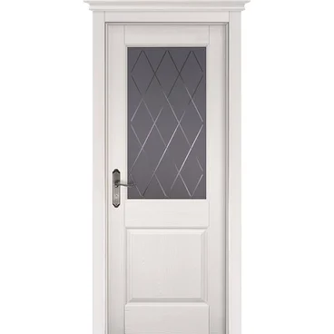 Межкомнатная дверь массив сосны ОКА Элегия Браш эмаль слоновая кость стекло графит с фрезеровкой