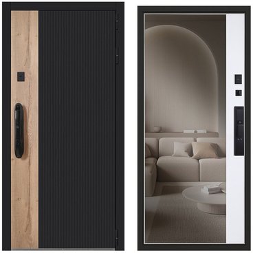 Входная дверь Конструктор чёрная шагрень с зеркалом внутри