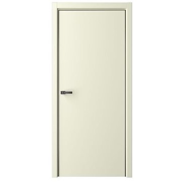 Межкомнатная дверь эмаль Лайн 1 слоновая кость глухая чёрная алюминиевая кромка