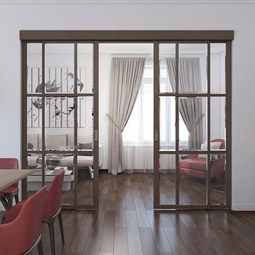 Раздвижная алюминиевая перегородка со стеклом с фацетом