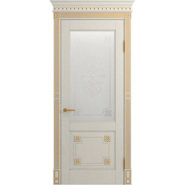 Межкомнатная дверь массив дуба Viporte Флоренция Декор белая эмаль патина золото остеклённая