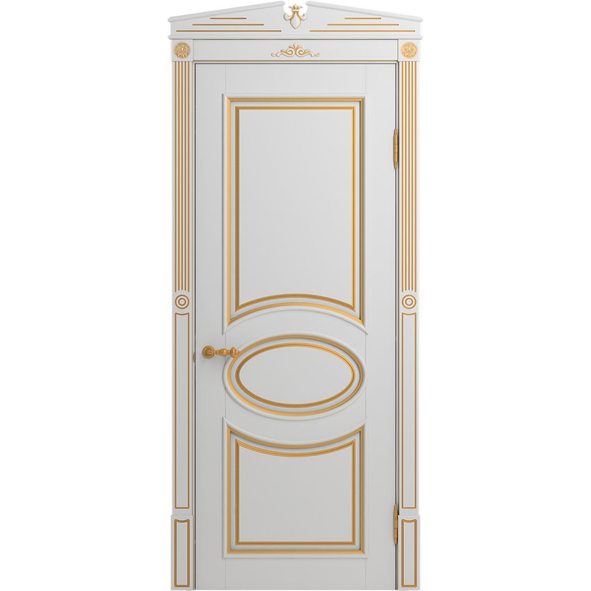 Межкомнатная дверь массив бука Viporte Лацио белая эмаль патина золото глухая