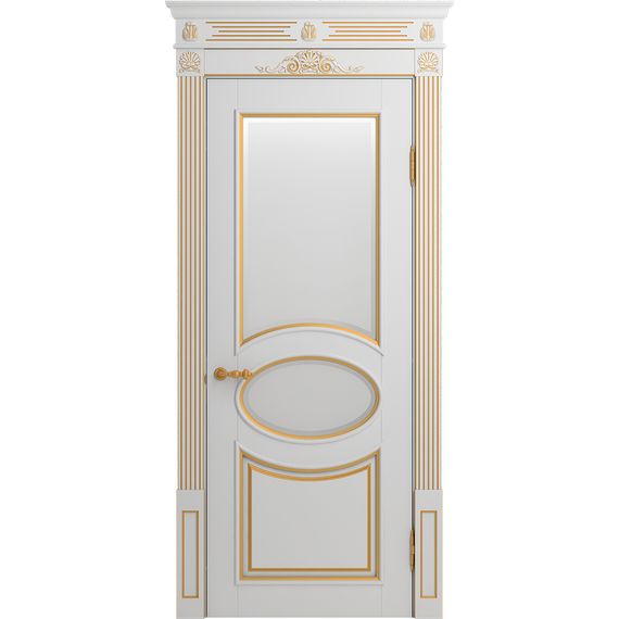Межкомнатная дверь массив бука Viporte Лацио белая эмаль патина золото остеклённая