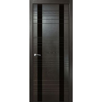 Межкомнатная дверь шпонированная Milyana ID D неро с чёрным стеклом