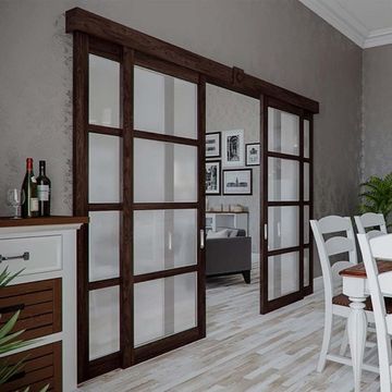 Раздвижная межкомнатная перегородка массив дуба с четырьмя створками цвет орех чёрный