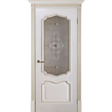Межкомнатная дверь шпон Премьера белая патина стекло с витражом