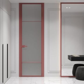 Алюминиевая межкомнатная дверь 4AХ красный антрацит остеклённая