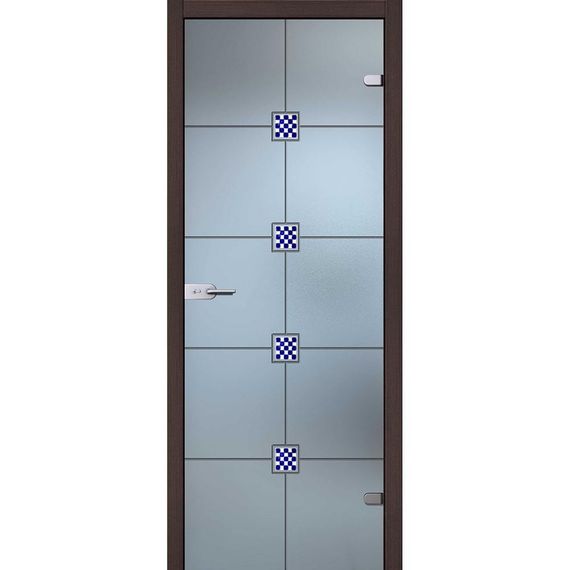 фотография стеклянной двери Глория белое сатинато с наличниками из экошпона в цвете венге мелинга