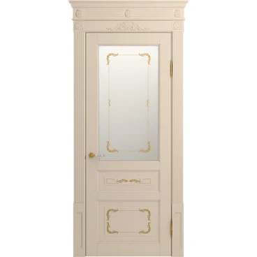 Межкомнатная дверь массив бука Viporte Бергамо Арт ваниль патина золото остеклённая