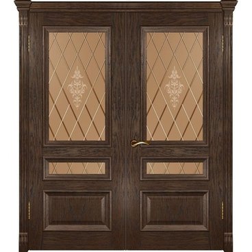 Межкомнатная дверь шпон Фараон 2 дуб морёный распашная двустворчатая со стеклом