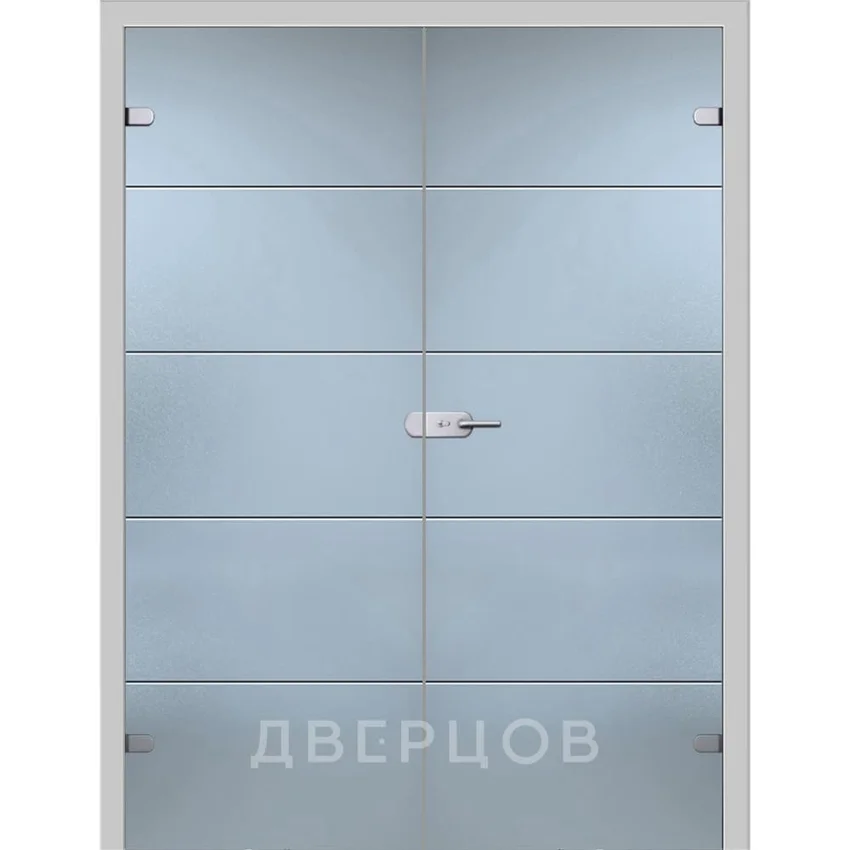 Фото стеклянной распашной двухстворчатой двери Диана с коробкой и наличниками в цвете манхеттен
