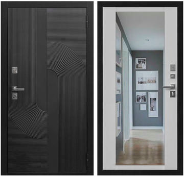 Входная дверь Орбита 3K Z чёрная шагрень - белая шагрень с зеркалом Z