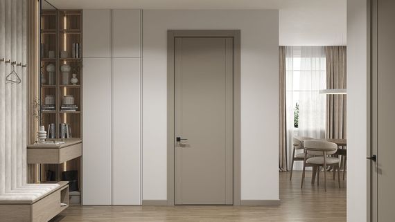 Фото межкомнатной двери керамик FL 1 бежевый глухая в интерьере 2