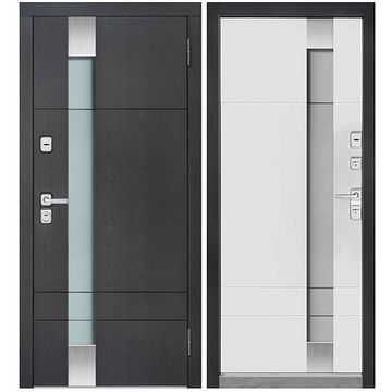Входная уличная дверь Скандинавия графит ПВХ белая эмаль
