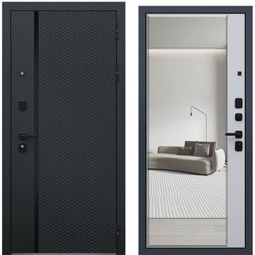 Входная дверь Ньюкасл чёрная с зеркалом внутри