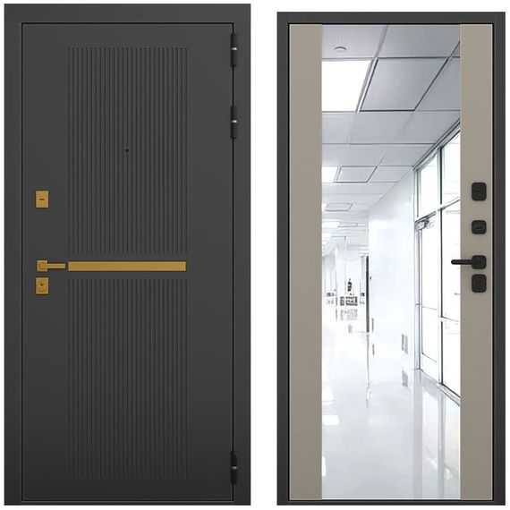 Входная дверь Артдеко чёрный силк панель зеркало Maxi варм грей