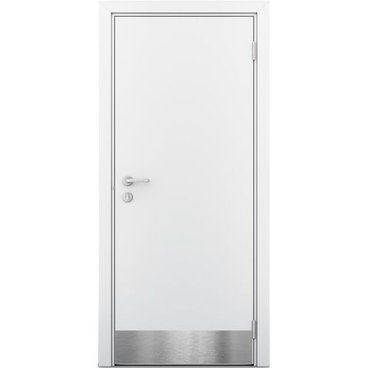 Влагостойкая дверь белая глухая с отбойной пластиной