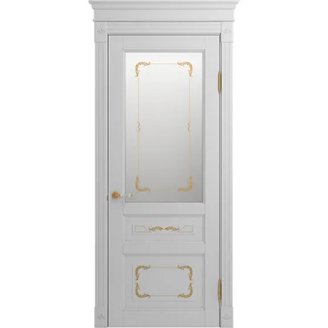 Межкомнатная дверь массив бука Viporte Бергамо Арт аворио патина золото остеклённая