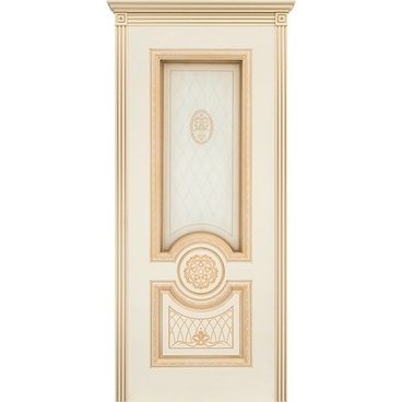 Межкомнатная дверь эмаль Гамма Корона В3 слоновая кость патина золото со стеклом