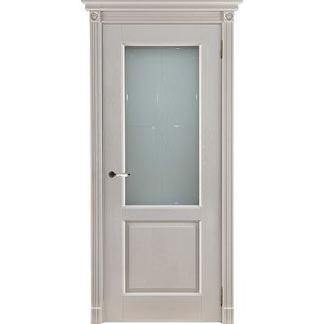 Межкомнатная дверь массив дуба ОКА Селена эмаль слоновая кость остекленная