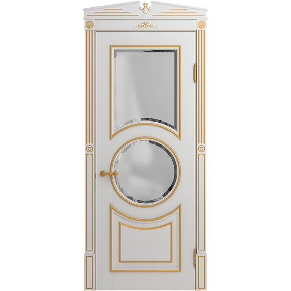 Межкомнатная дверь массив бука Viporte Лацио Амбиенте белая эмаль патина золото остекление 2