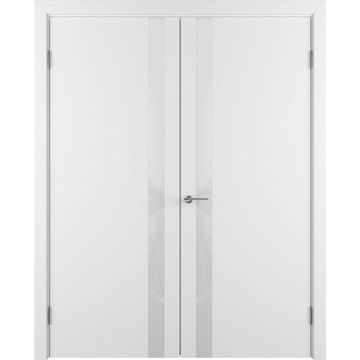 Двухстворчатая распашная дверь Флэт белая эмаль со стеклом