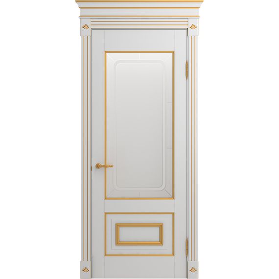 Межкомнатная дверь массив бука Viporte Неаполь белая эмаль патина золото остеклённая