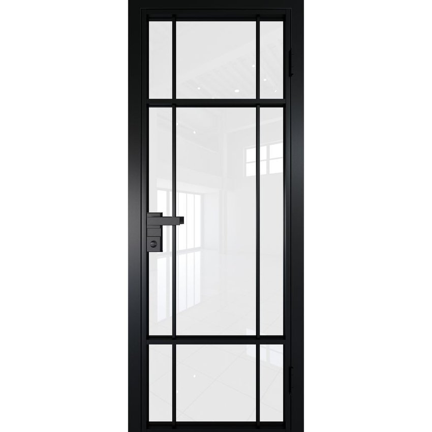 Межкомнатная алюминиевая дверь 8AG чёрная матовая RAL 9005 остеклённая