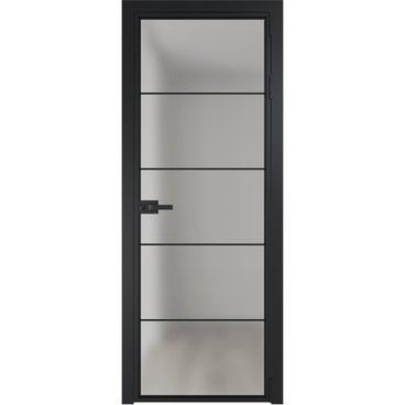 Алюминиевая межкомнатная дверь 5AX чёрная матовая RAL 9005 остеклённая