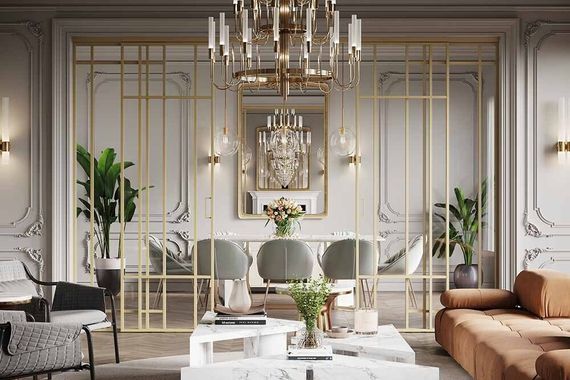 Алюминиевая стеклянная перегородка Классическая эксклюзив золото стекло прозрачное